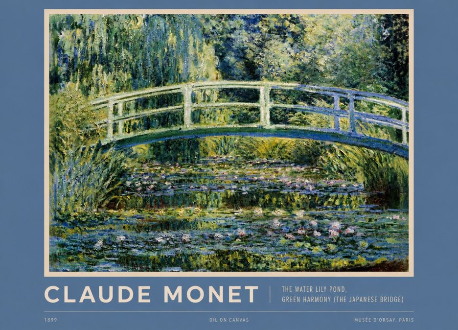 Monet The Water Lily Pond, Green Harmony (the Japanese Bridge) No2 - Póster