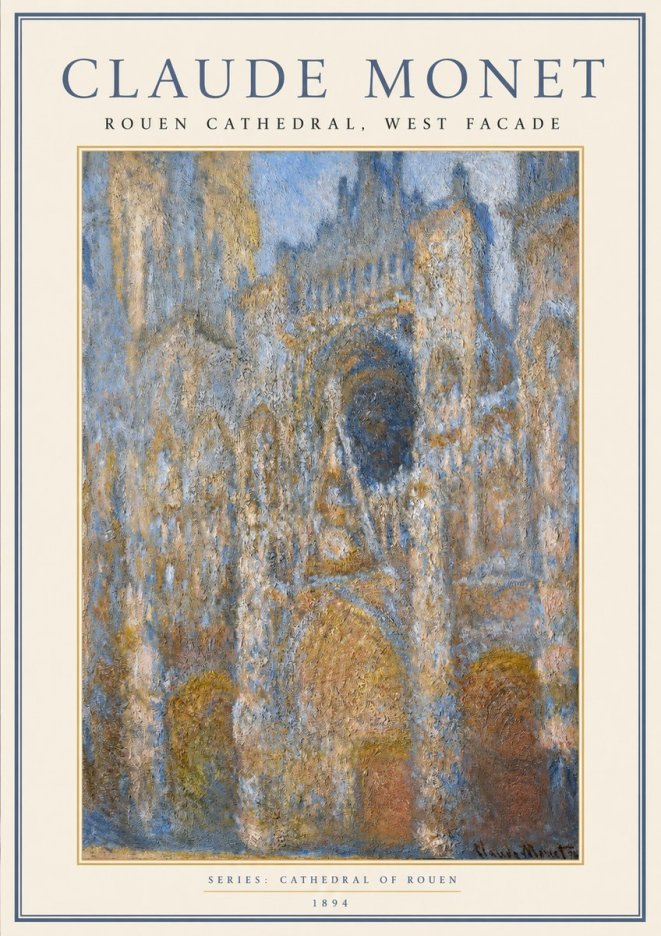 Monet Rouen Cathedral, West Facade No1 - Póster