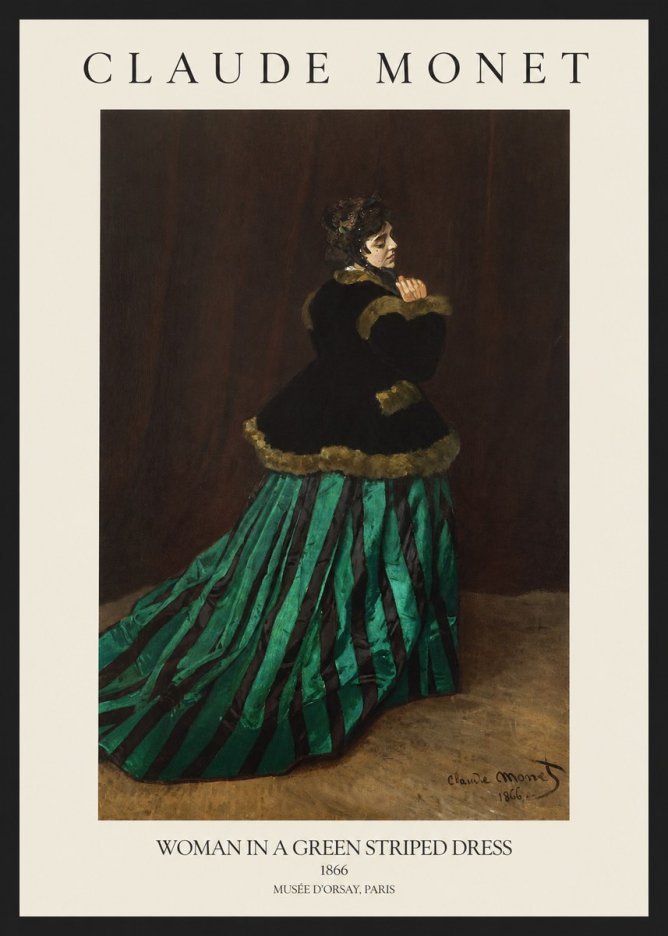 Monet Woman in a Green Striped Dress No1 - Póster