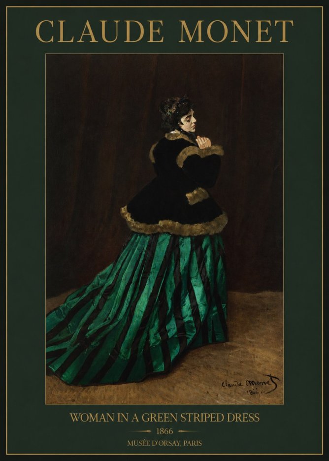 Monet Woman in a Green Striped Dress No2 - Póster