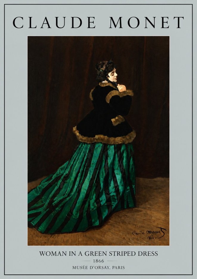 Monet Woman in a Green Striped Dress No5 - Póster
