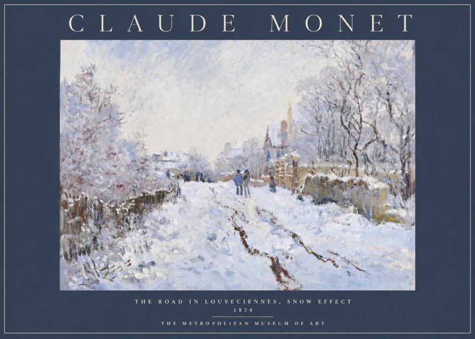 Monet The Road in Louveciennes, Snow Effect No2 - Póster