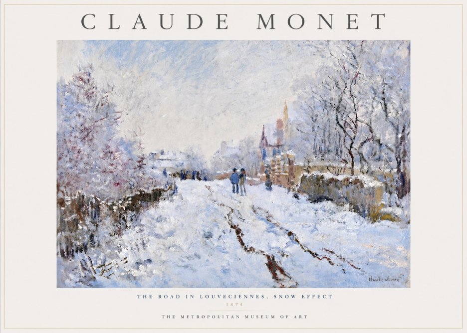 Monet The Road in Louveciennes, Snow Effect No3 - Póster