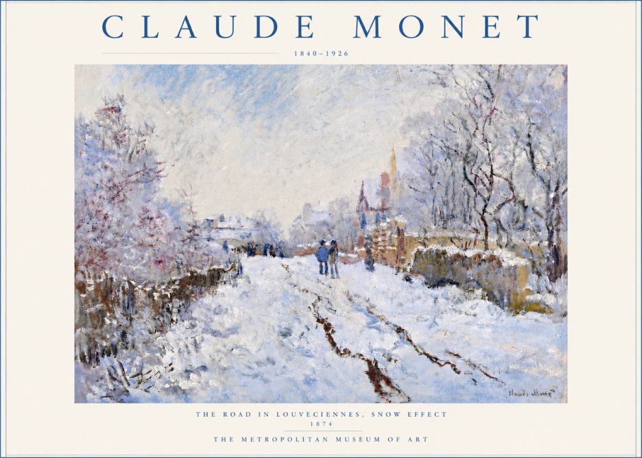 Monet The Road in Louveciennes, Snow Effect No4 - Póster