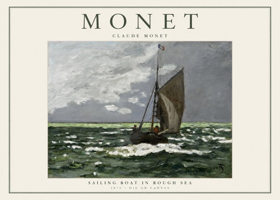 Monet Sailing Boat in Rough Sea No1 - Póster