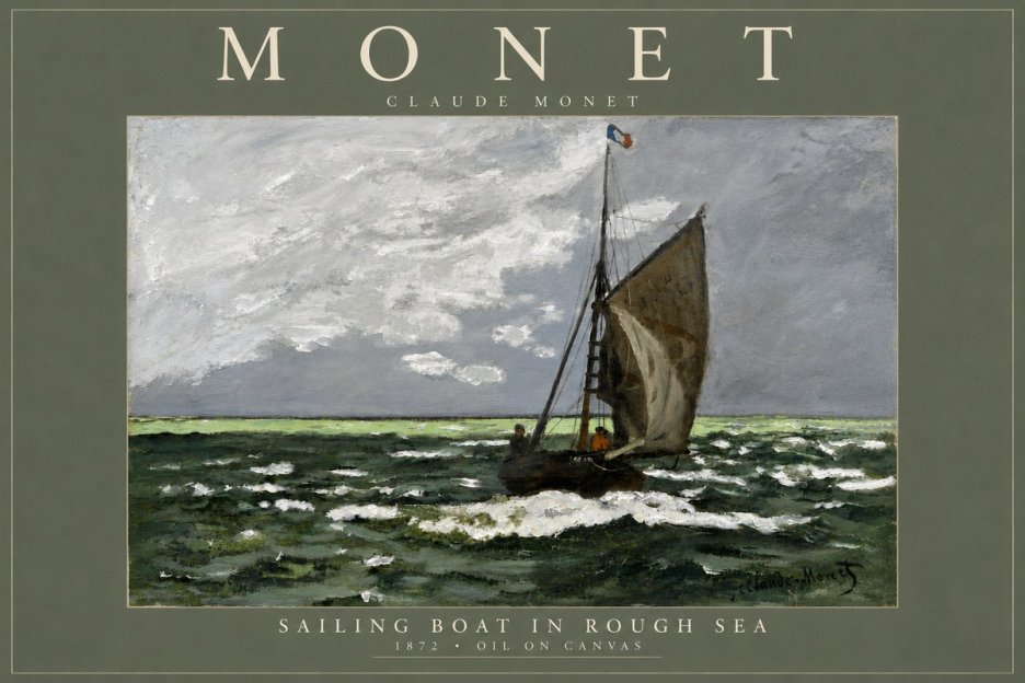 Monet Sailing Boat in Rough Sea No4 - Póster