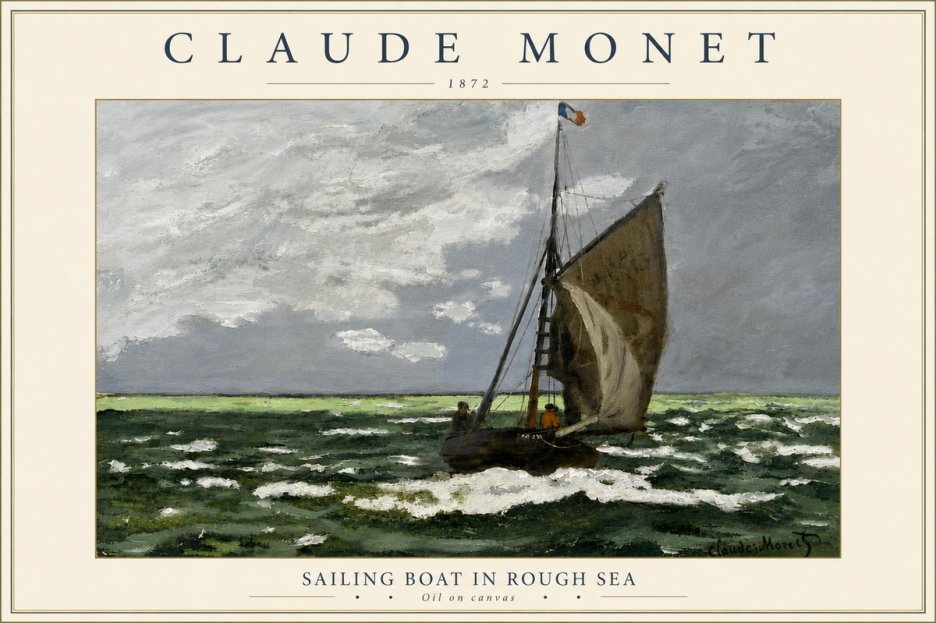 Monet Sailing Boat in Rough Sea No5 - Póster
