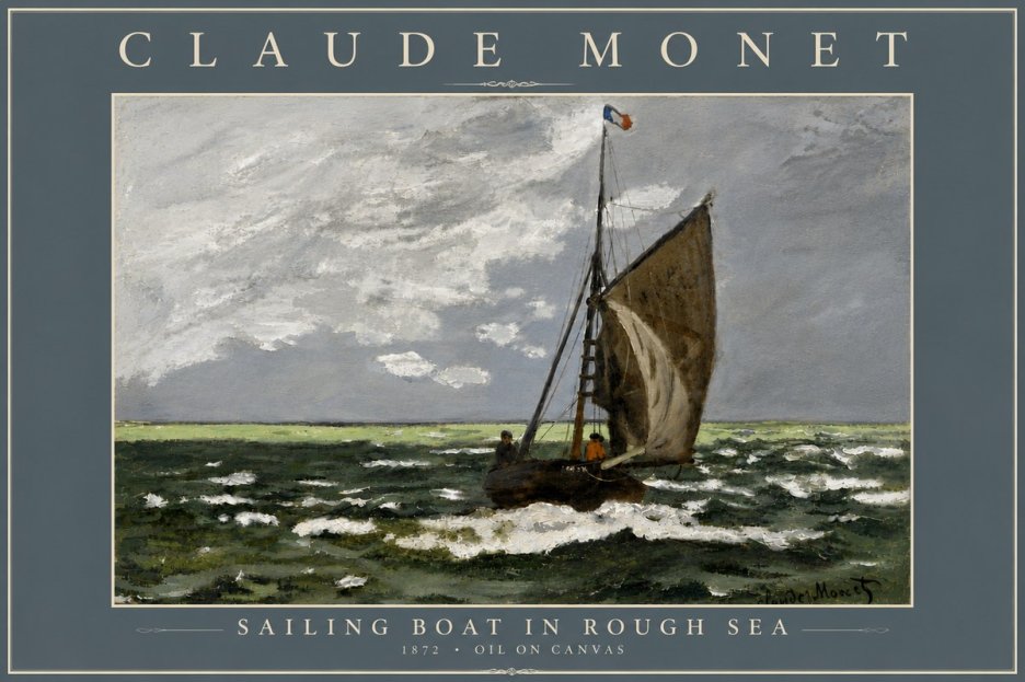 Monet Sailing Boat in Rough Sea No6 - Póster