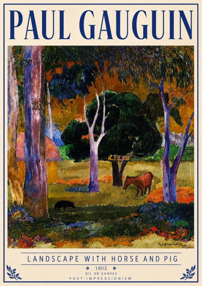 Paul Gauguin Landscape with Horse and Pig No4 - Póster