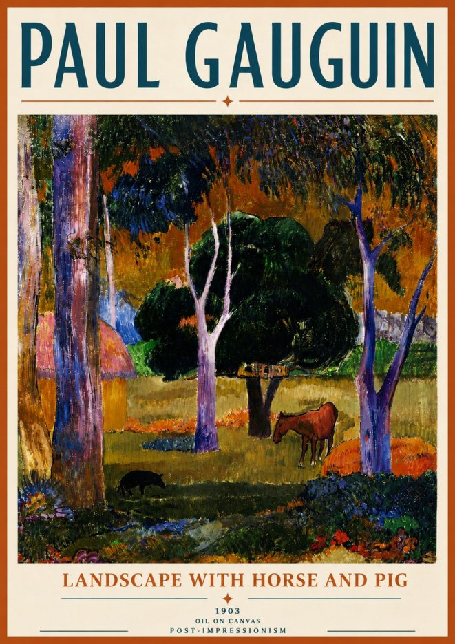 Paul Gauguin Landscape with Horse and Pig No6 - Póster