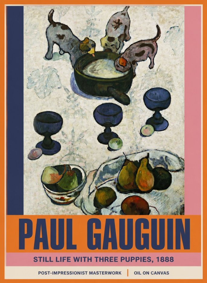Paul Gauguin Still Life with Three Puppies, 1888 No2 - Póster