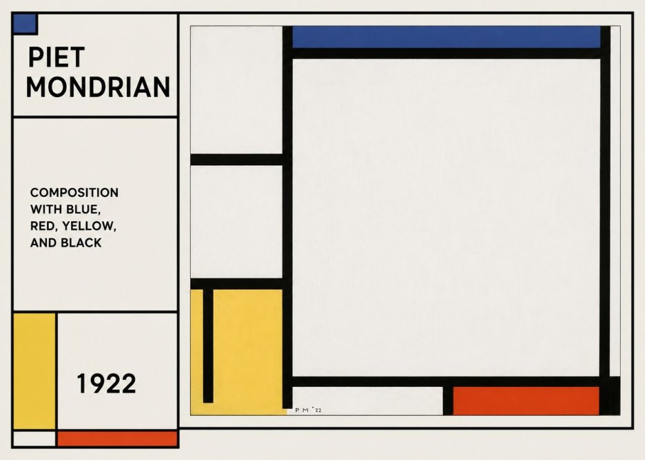 Piet Mondrian Composition with Blue, Red, Yellow, and Black No1 - Póster