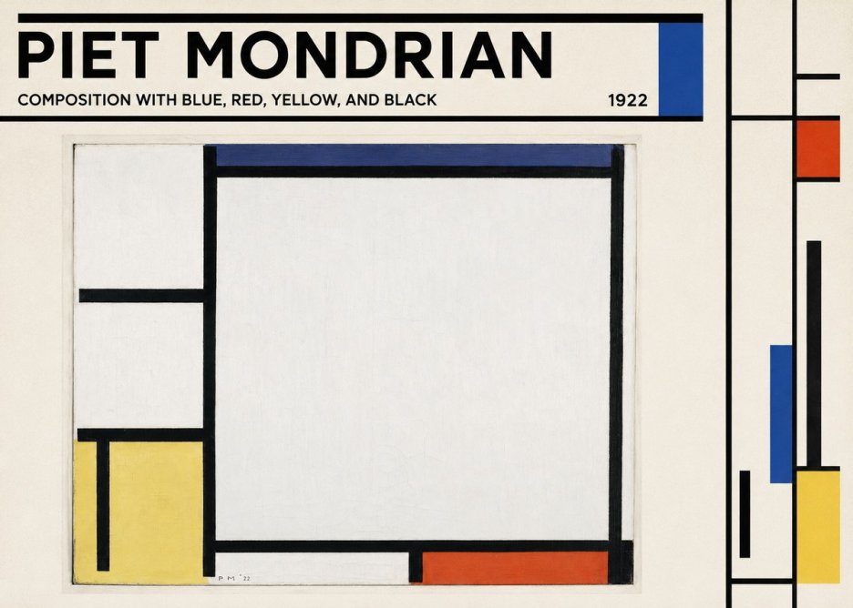 Piet Mondrian Composition with Blue, Red, Yellow, and Black No3 - Póster