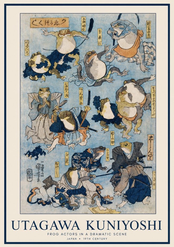 Utagawa Kuniyoshi Frog Actors in a Dramatic Scene No1 - Póster