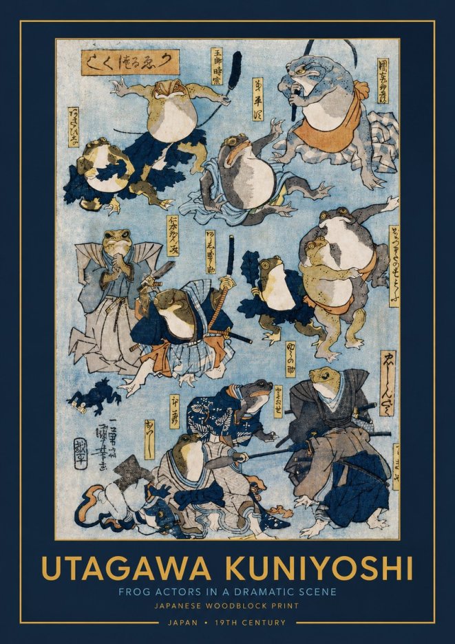 Utagawa Kuniyoshi Frog Actors in a Dramatic Scene No3 - Póster