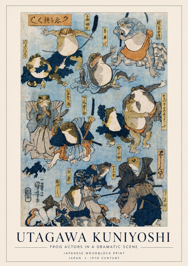 Utagawa Kuniyoshi Frog Actors in a Dramatic Scene No4 - Póster