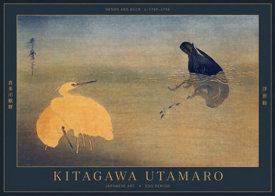 Kitagawa Utamaro Heron and Duck No2 - Póster