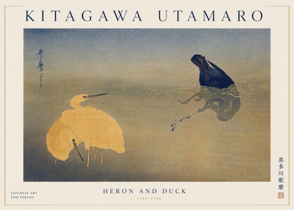 Kitagawa Utamaro Heron and Duck No6 - Póster