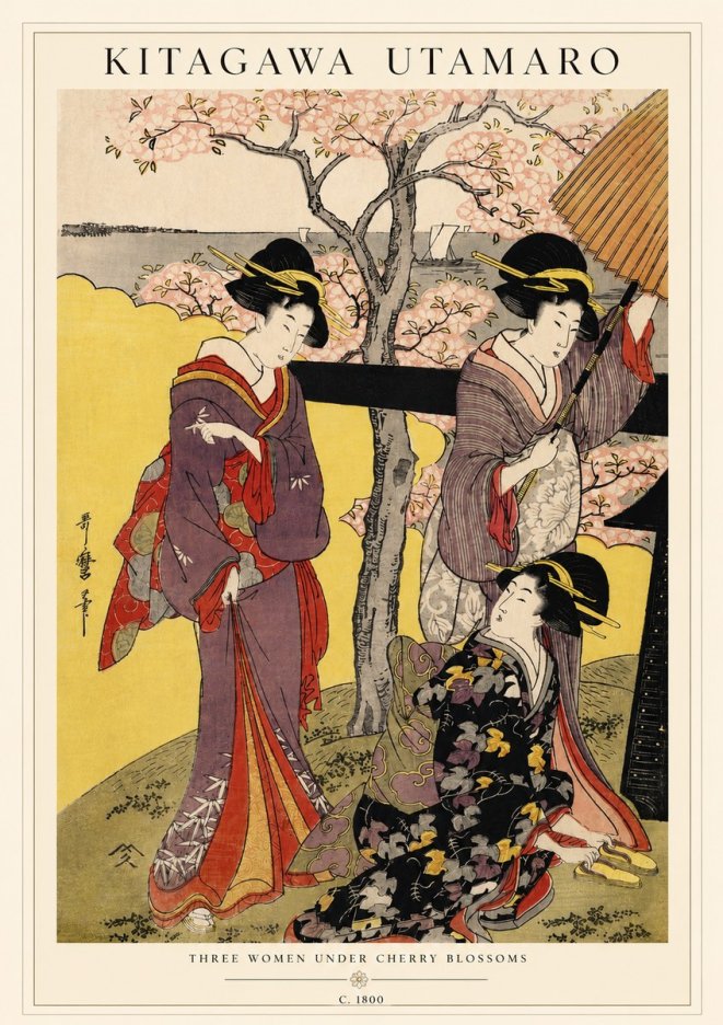 Kitagawa Utamaro Three Women Under Cherry Blossoms No3 - Póster