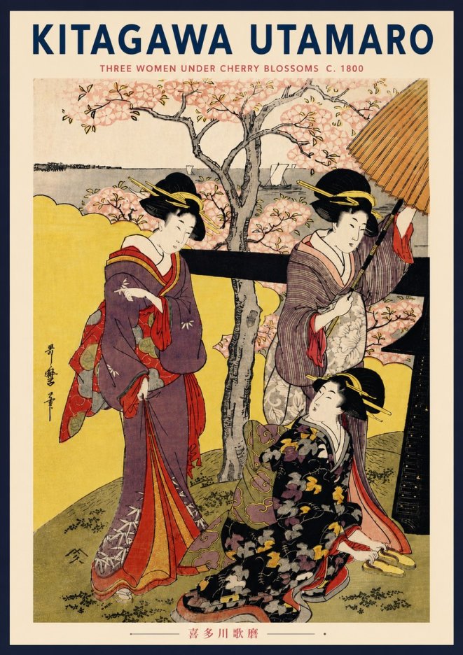 Kitagawa Utamaro Three Women Under Cherry Blossoms No5 - Póster