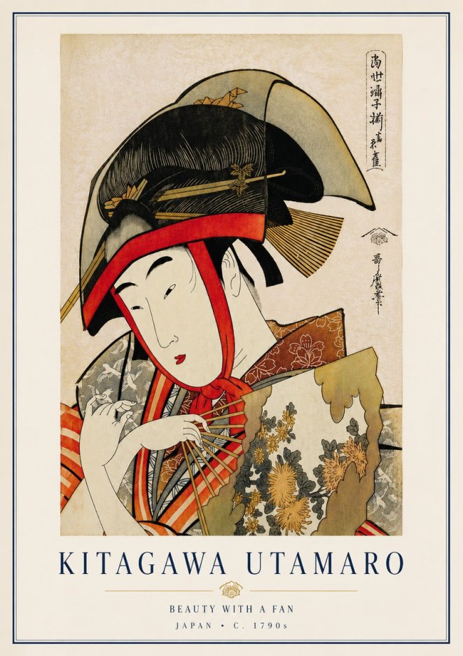 Kitagawa Utamaro Beauty with a Fan I No6 - Póster