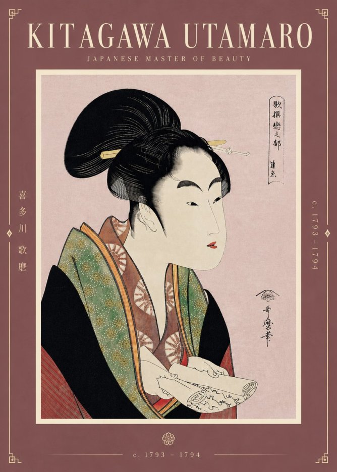 Kitagawa Utamaro Courtesan Reading a Scroll No5 - Póster