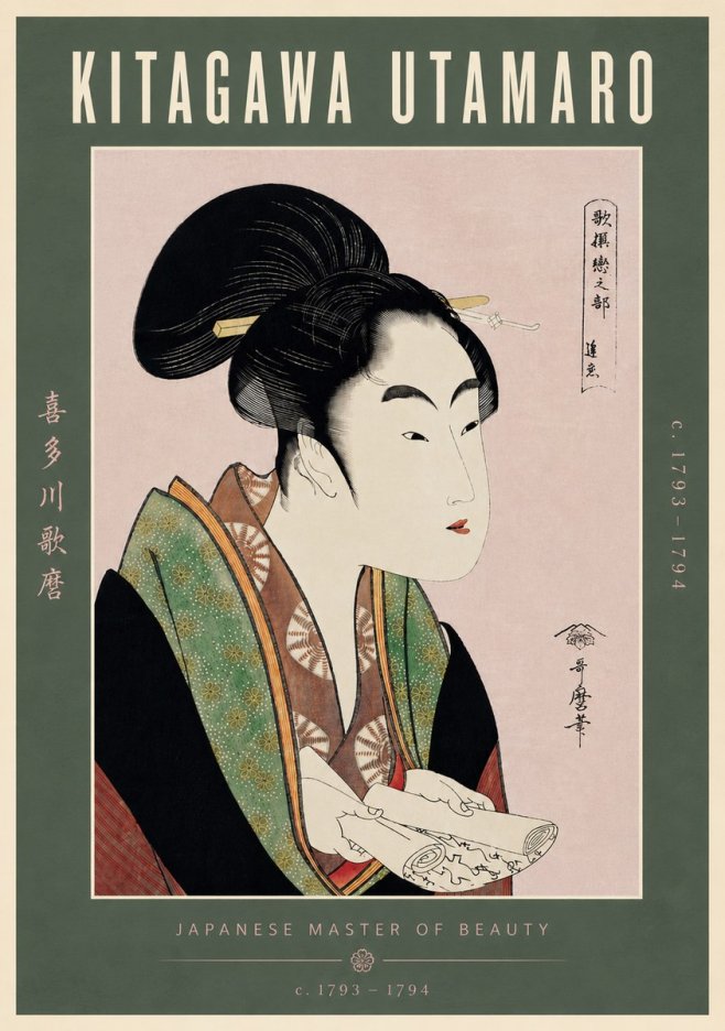 Kitagawa Utamaro Courtesan Reading a Scroll No6 - Póster