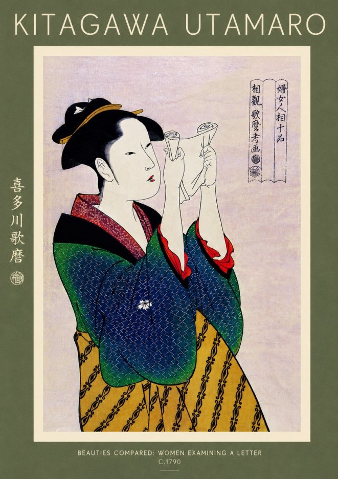 Kitagawa Utamaro Beauties Compared: Women Examining a Letter No4 - Póster