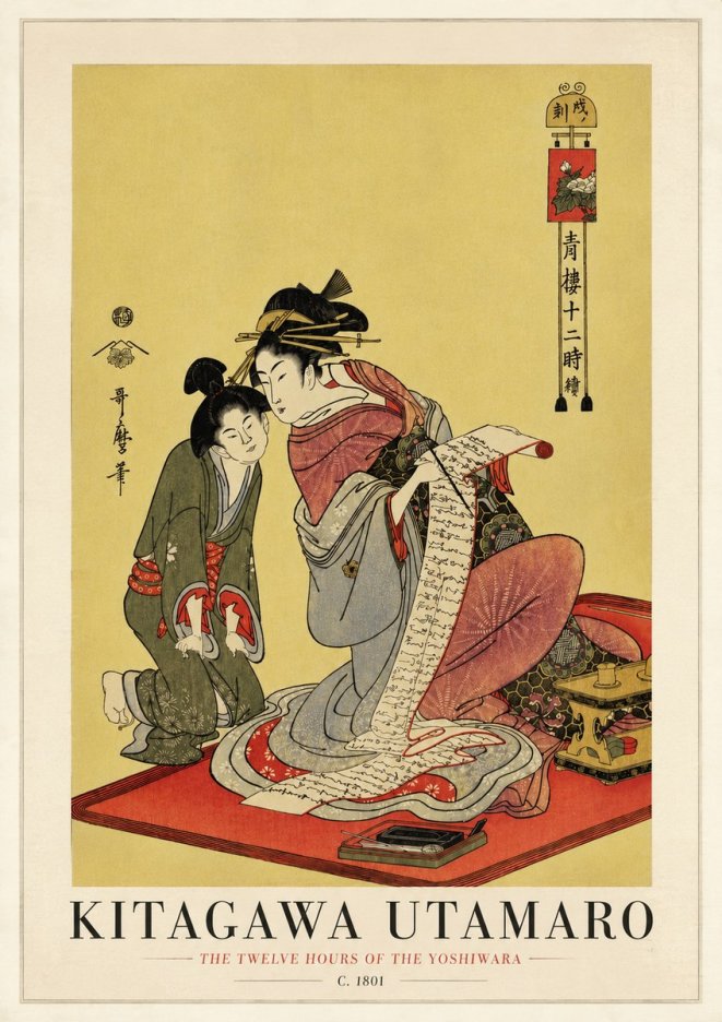 Kitagawa Utamaro The Twelve Hours of the Yoshiwara No3 - Póster