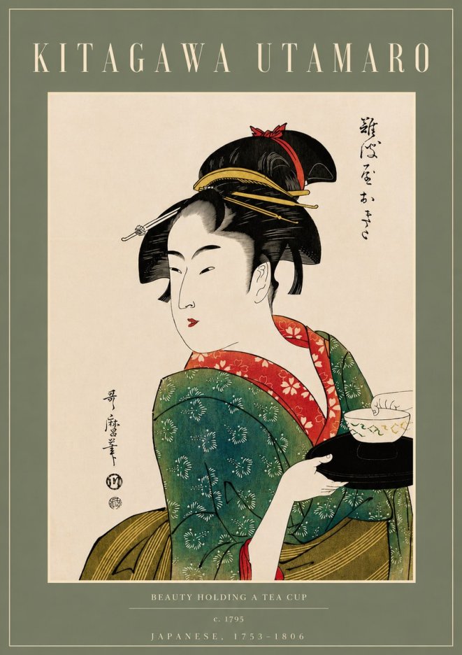 Kitagawa Utamaro Beauty Holding a Tea Cup No4 - Póster