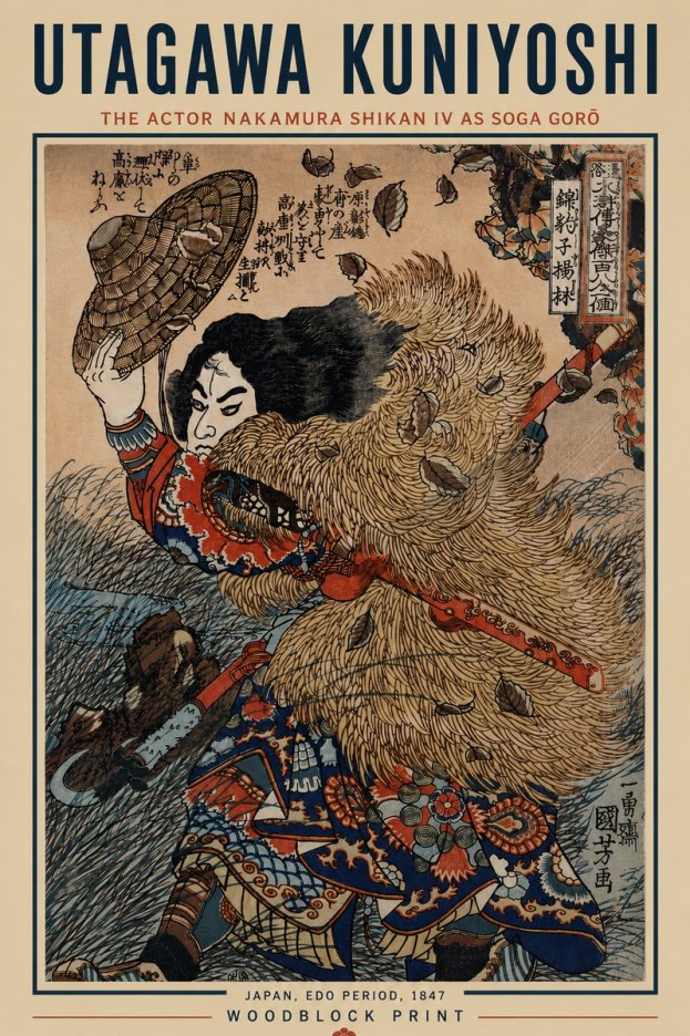 Utagawa Kuniyoshi The Actor Nakamura Shikan Iv as Soga Gorō No6 - Póster