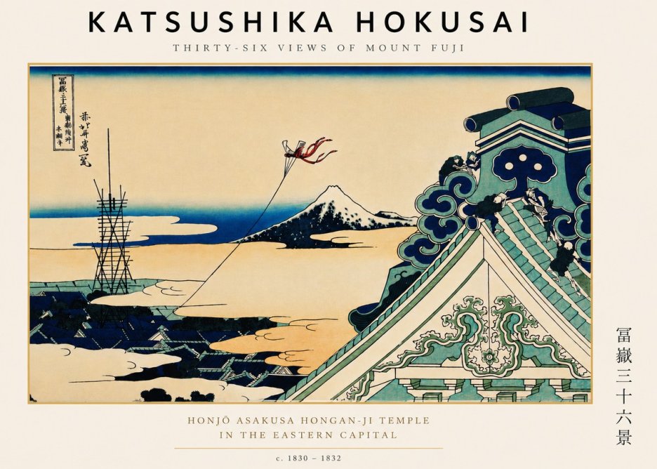 Katsushika Hokusai Honjo Asakusa Hongan-ji Temple in the Eastern Capital No6 - Póster