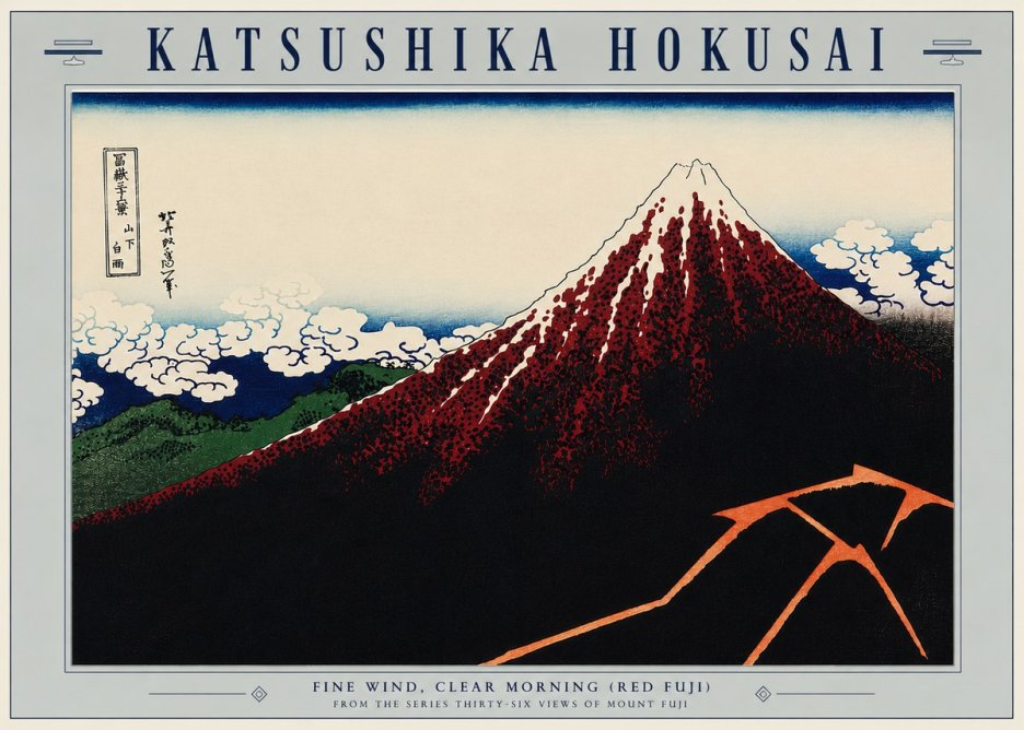 Katsushika Hokusai Fine Wind, Clear Morning (Red Fuji) II No5 - Póster