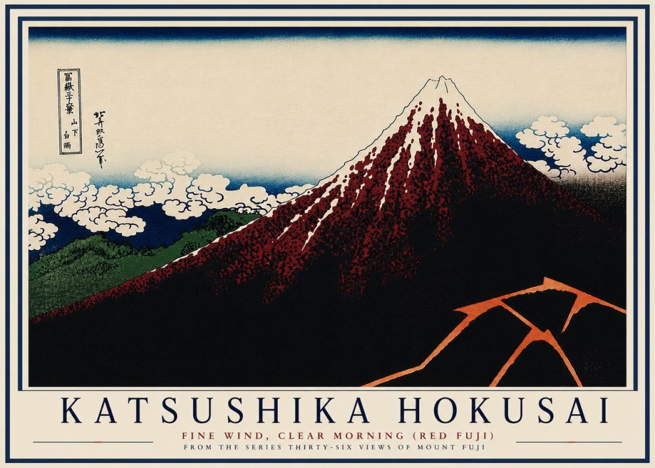 Katsushika Hokusai Fine Wind, Clear Morning (Red Fuji) II No7 - Póster