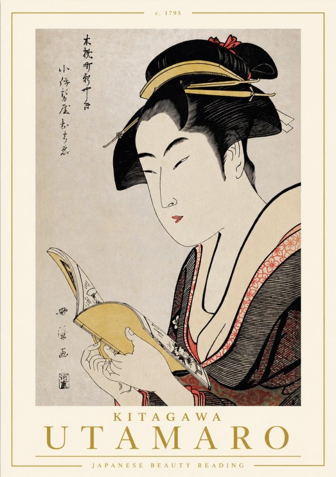 Kitagawa Utamaro Japanese Beauty Reading No4 - Póster
