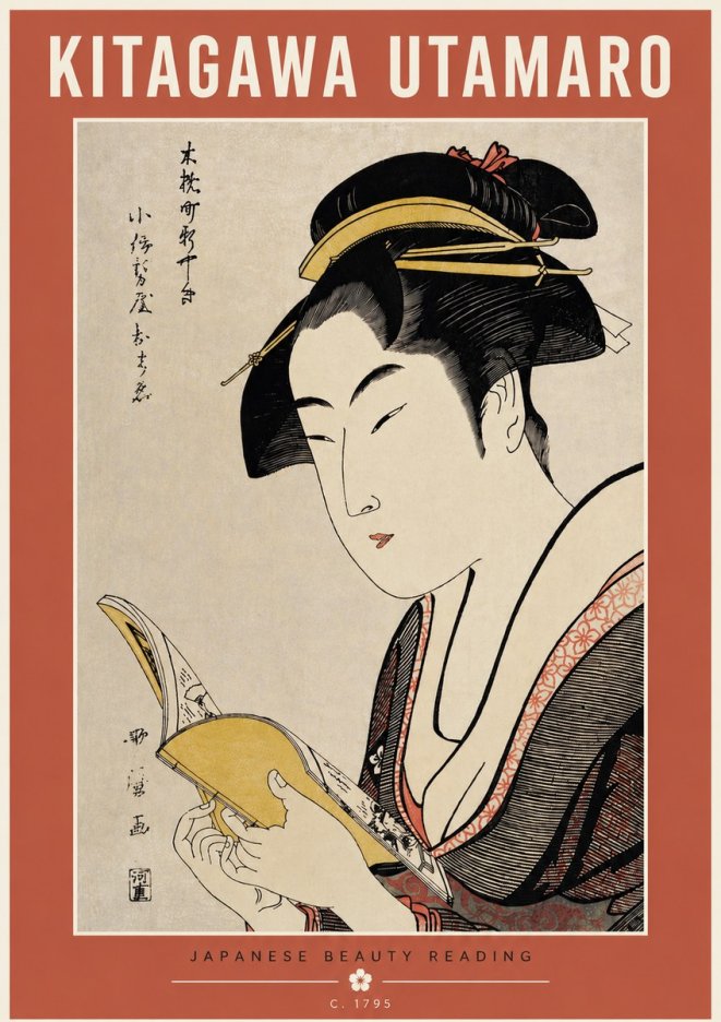 Kitagawa Utamaro Japanese Beauty Reading No5 - Póster