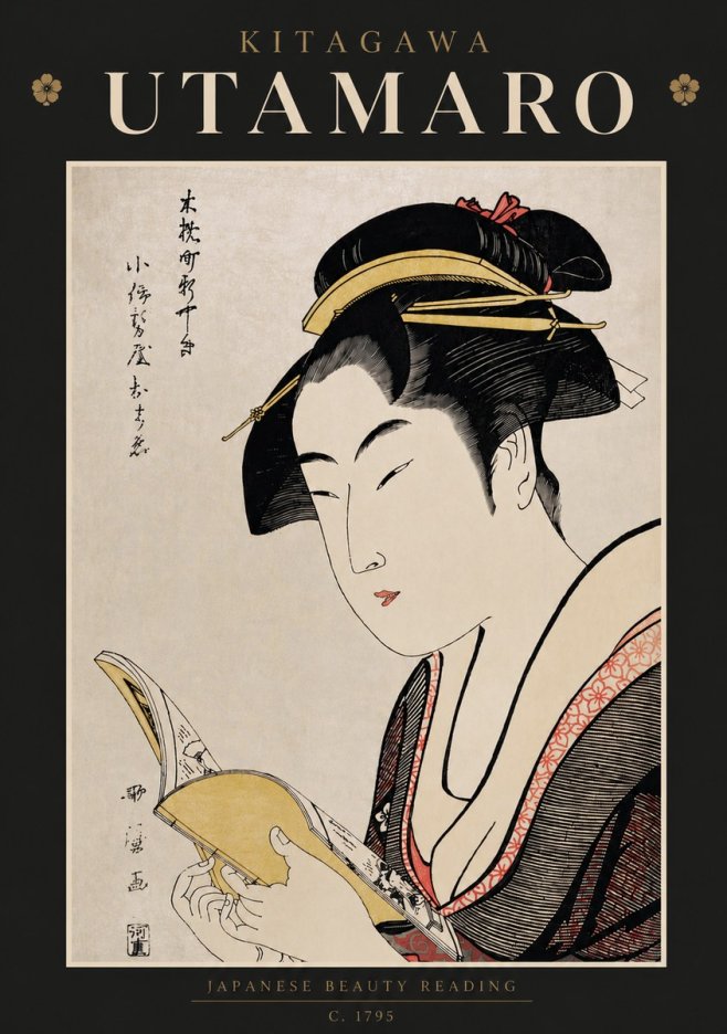 Kitagawa Utamaro Japanese Beauty Reading No6 - Póster