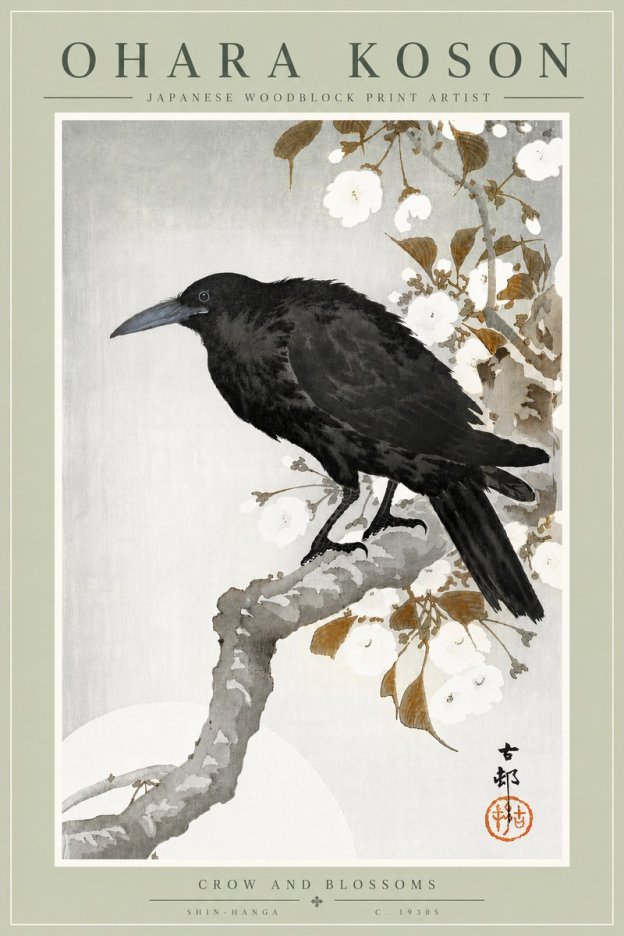 Ohara Koson Crow and Blossoms I No6 - Póster