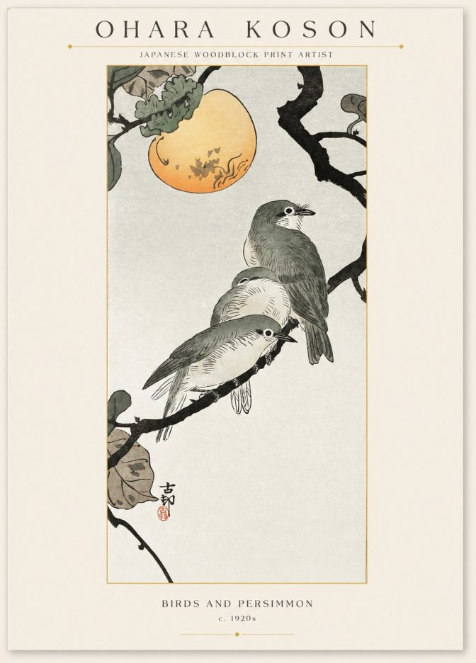 Ohara Koson Birds and Persimmon No1 - Póster