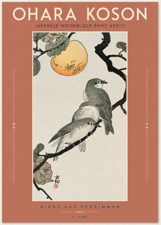 Ohara Koson Birds and Persimmon No2 - Póster