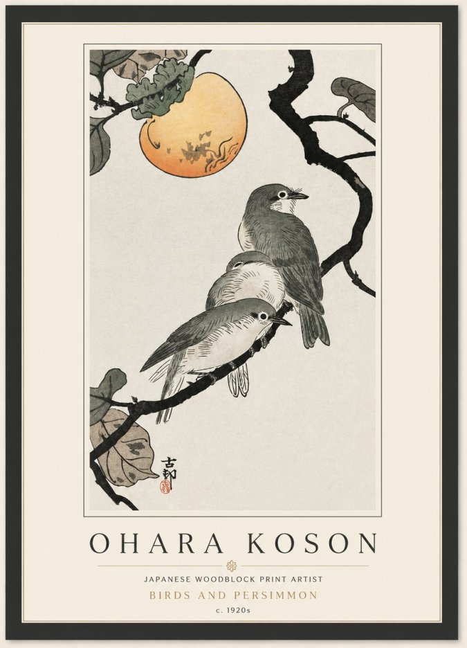 Ohara Koson Birds and Persimmon No4 - Póster
