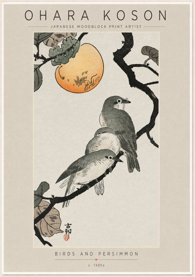 Ohara Koson Birds and Persimmon No6 - Póster
