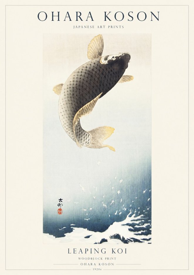 Ohara Koson Leaping Koi I No1 - Póster