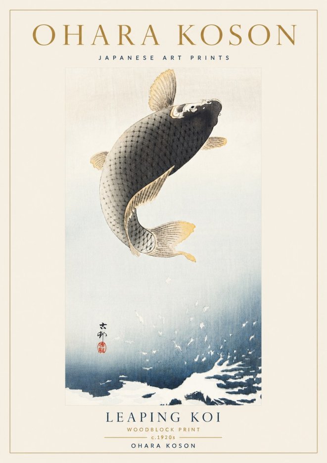 Ohara Koson Leaping Koi I No5 - Póster