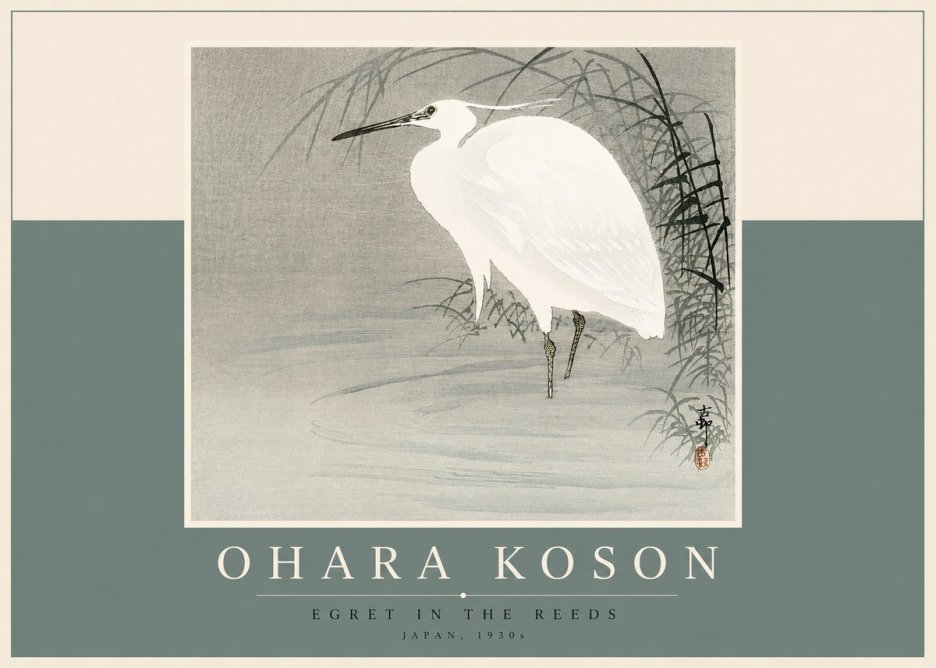 Ohara Koson Egret in the Reeds No2 - Póster