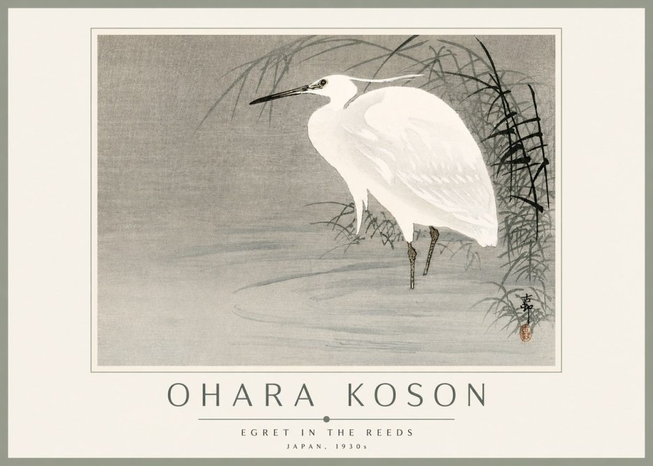 Ohara Koson Egret in the Reeds No3 - Póster