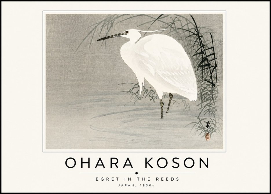 Ohara Koson Egret in the Reeds No6 - Póster