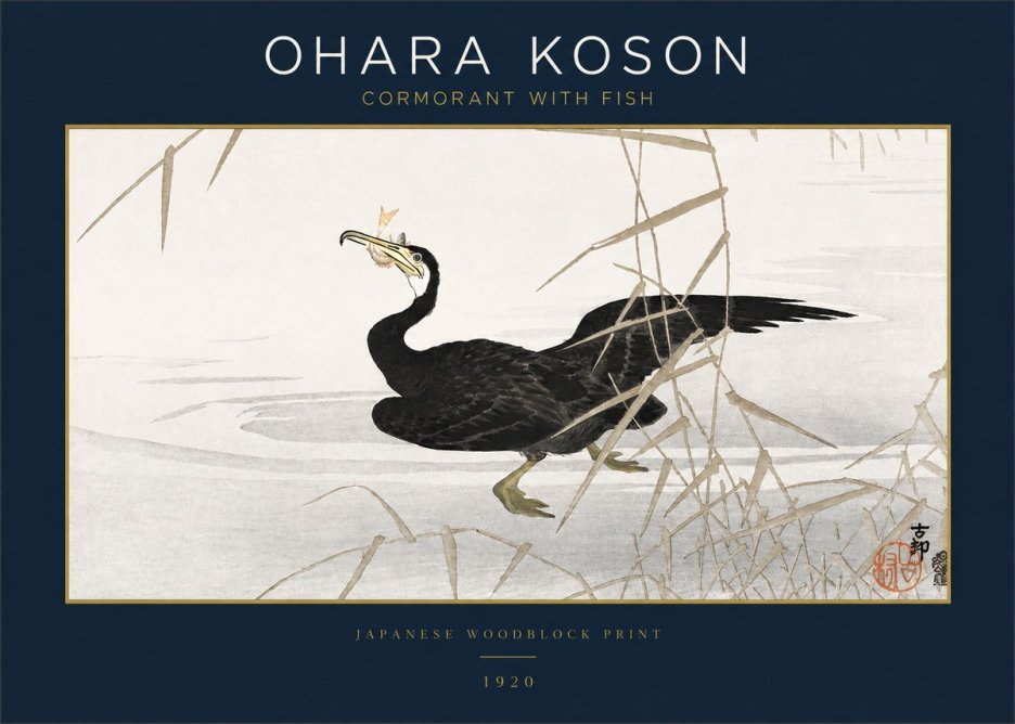 Ohara Koson Cormorant with Fish No2 - Póster