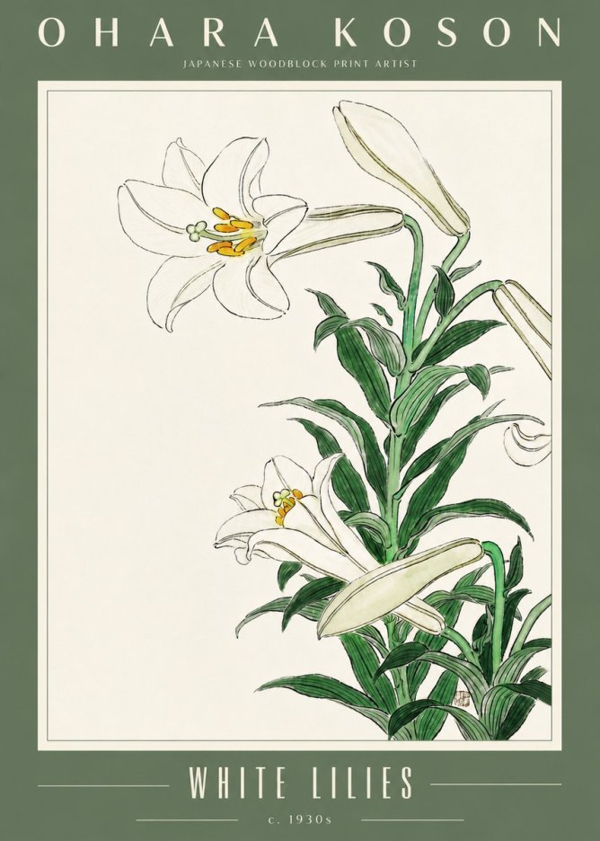 Ohara Koson White Lilies No4 - Póster