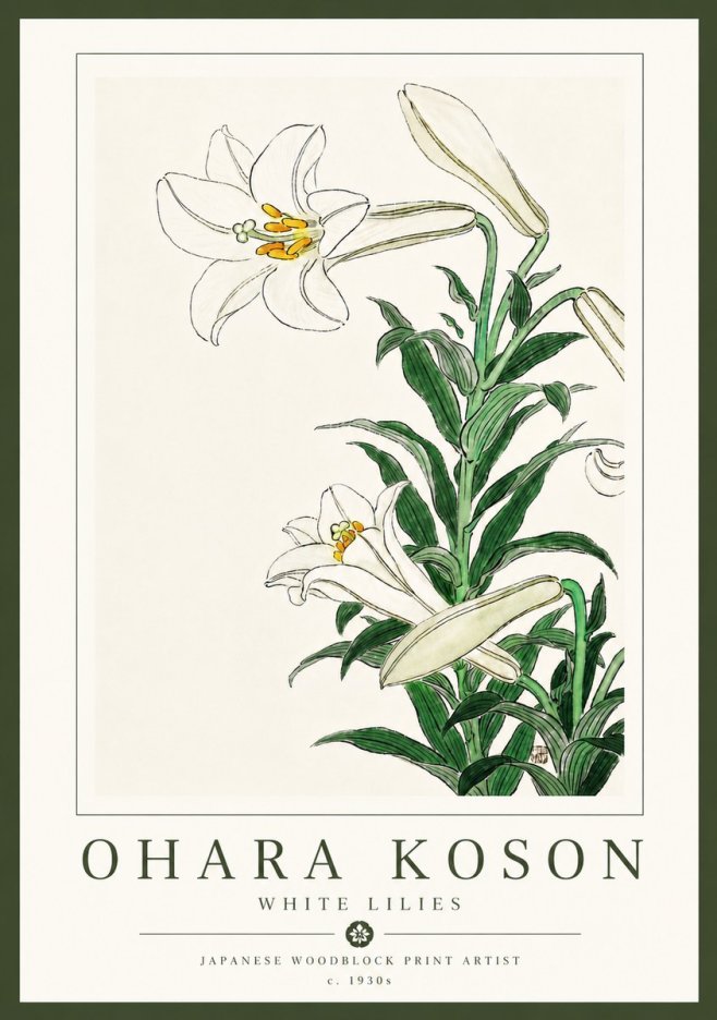 Ohara Koson White Lilies No6 - Póster